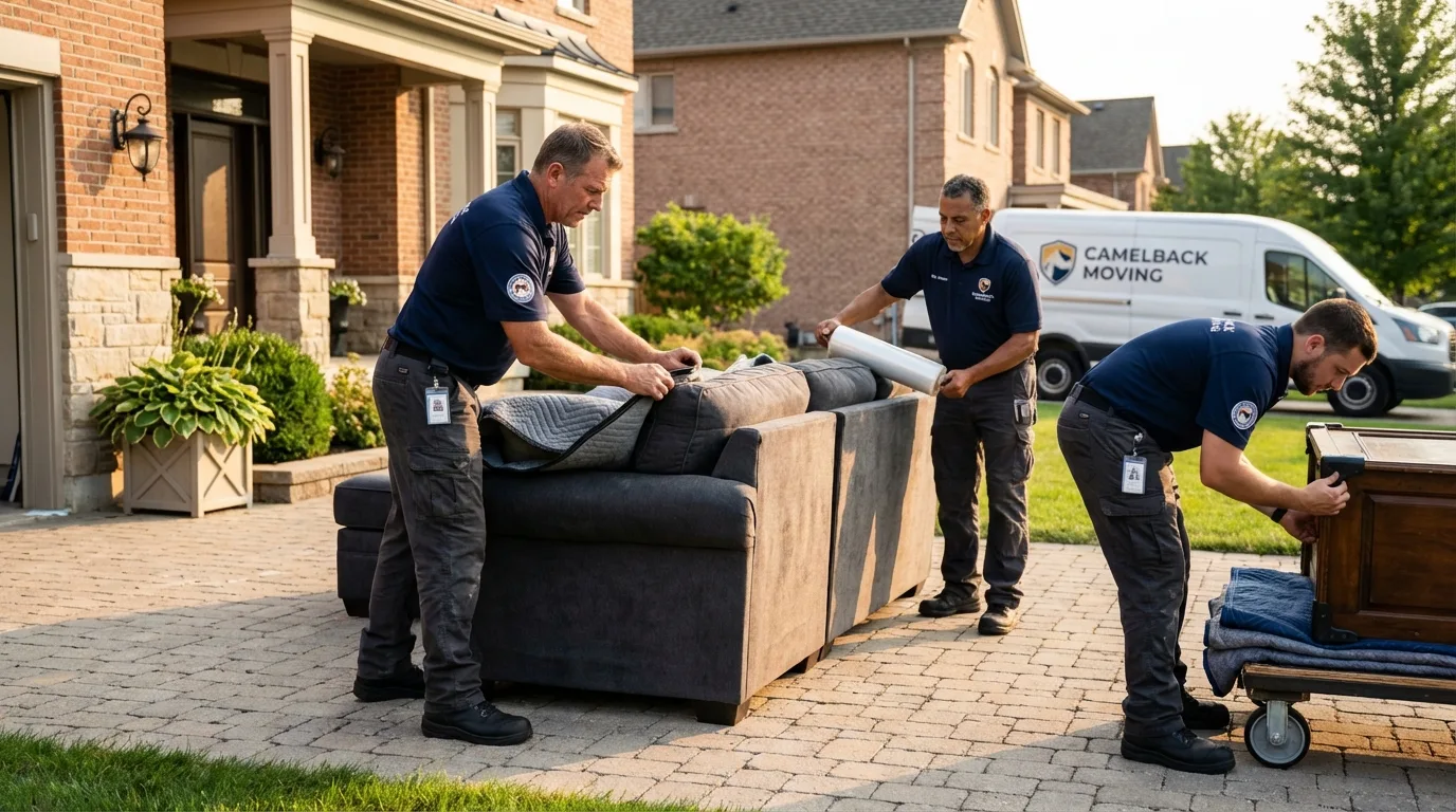 Large estate moving crew wrapping furniture in Carterville, MO